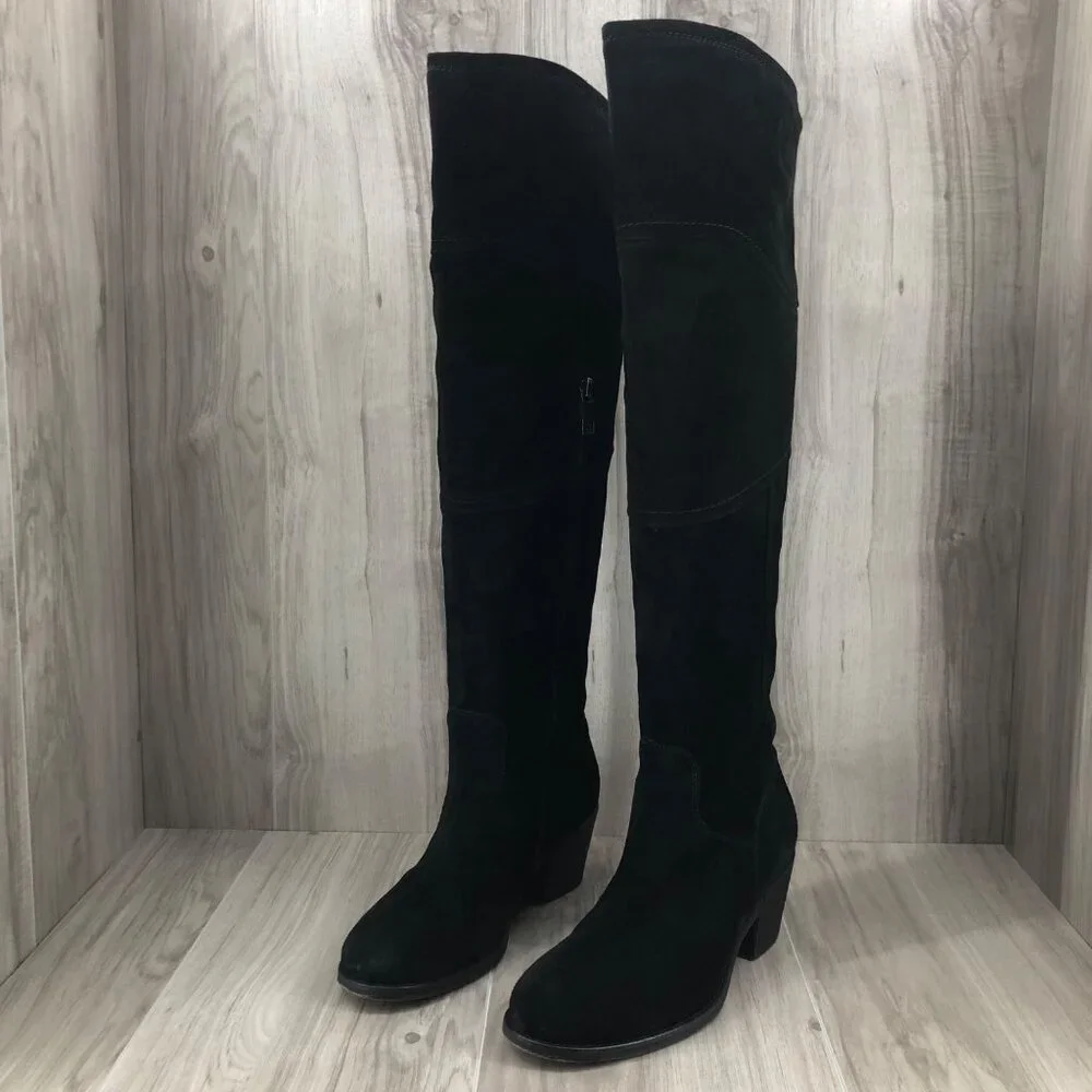 Alberto Fermani OTK Boots Womens EU 37 Black Suede Pull On Over the Knee